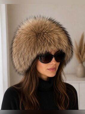 Real Lush Natural Lush Silky Fur Hat Gold Brown Silver Colors Comfort Warm NEW
